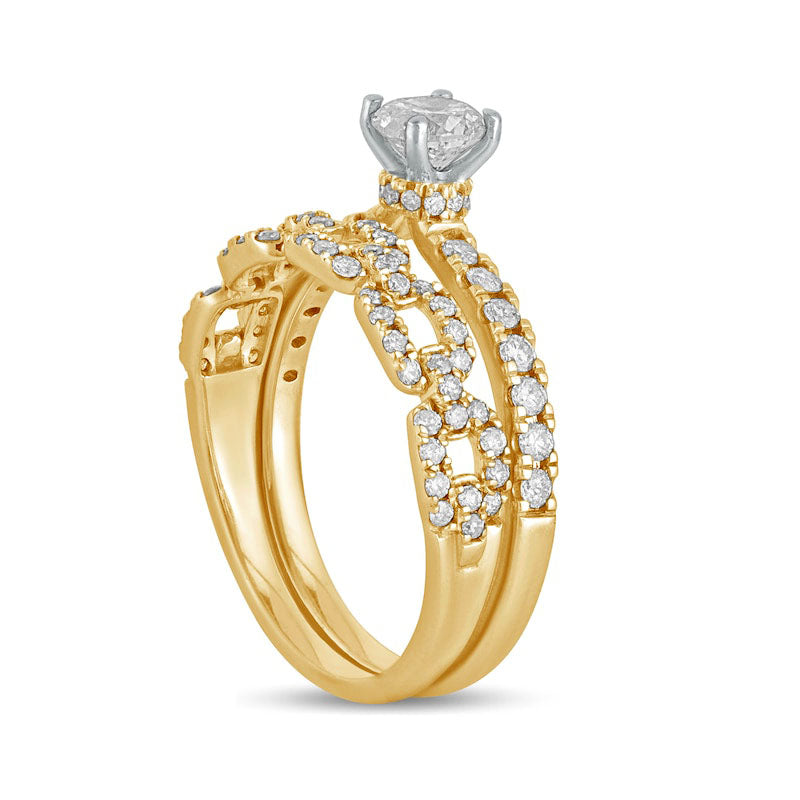 1.0 CT. T.W. Natural Diamond Rolo Chain Link Bridal Engagement Ring Set in Solid 10K Yellow Gold