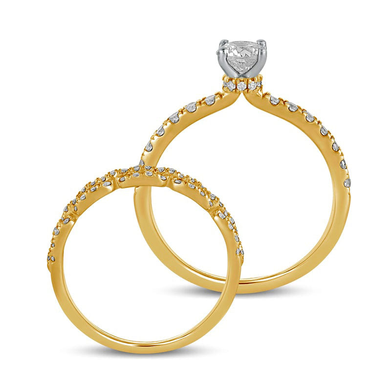 1.0 CT. T.W. Natural Diamond Rolo Chain Link Bridal Engagement Ring Set in Solid 10K Yellow Gold