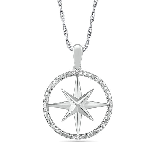 0.07 CT. T.W. Natural Diamond Compass Pendant in Sterling Silver