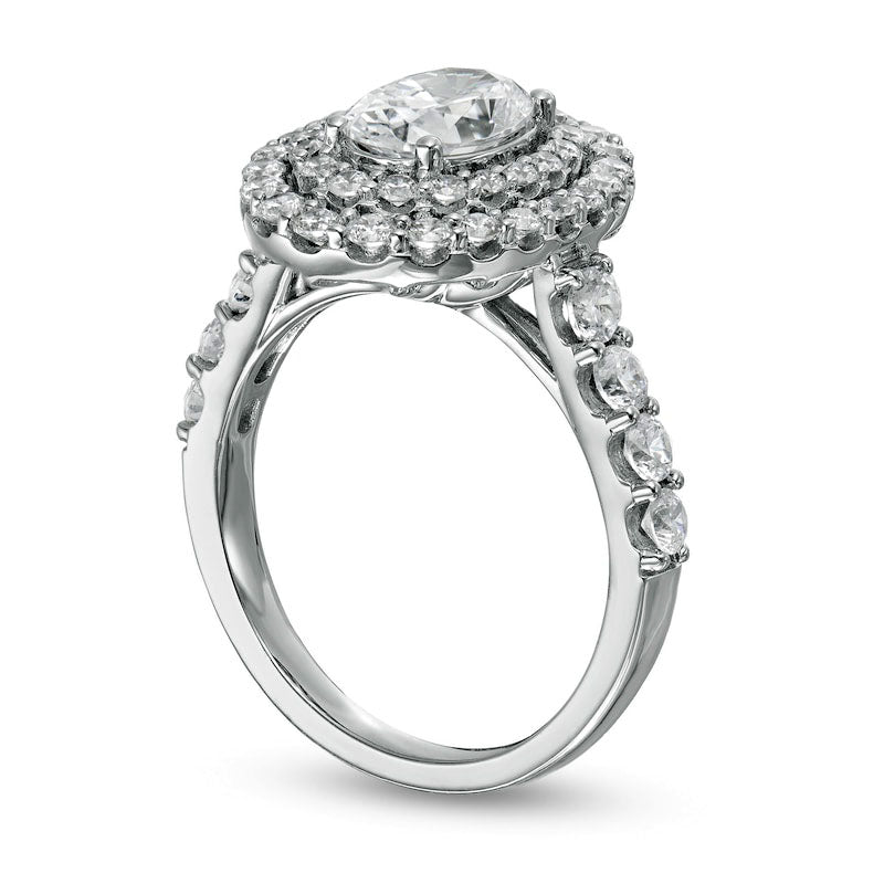 2.75 CT. T.W. Certified Lab-Created Oval Diamond Double Frame Engagement Ring in Solid 14K White Gold (F/VS2)