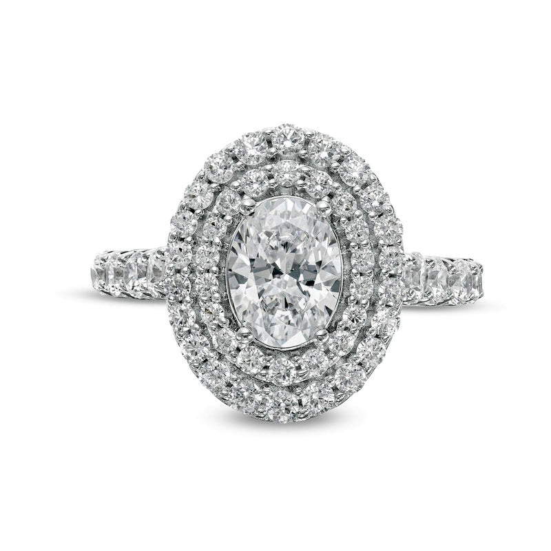 2.75 CT. T.W. Certified Lab-Created Oval Diamond Double Frame Engagement Ring in Solid 14K White Gold (F/VS2)