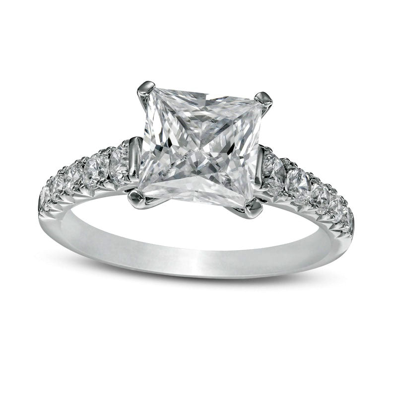 2.5 CT. T.W. Certified Princess-Cut Lab-Created Diamond Engagement Ring in Solid 14K White Gold (F/VS2)