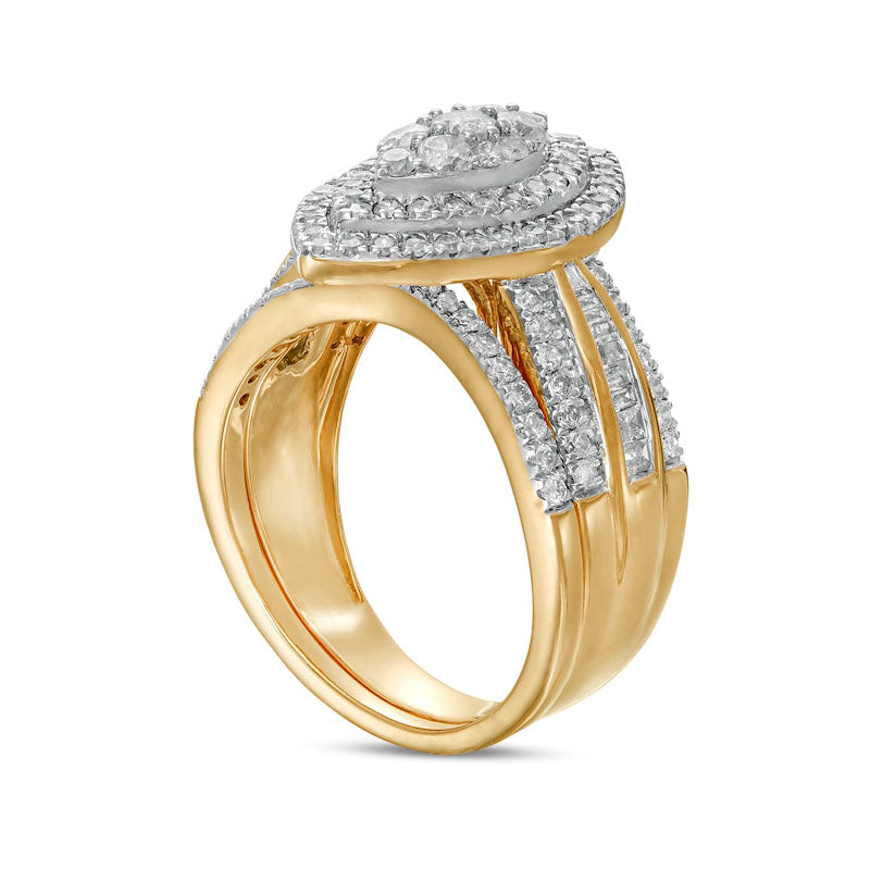 1.25 CT. T.W. Composite Baguette and Round Natural Diamond Double Marquise-Shape Frame Bridal Engagement Ring Set in Solid 10K Yellow Gold