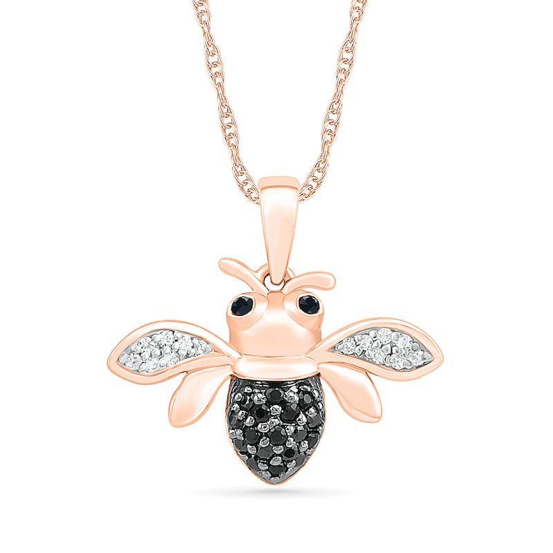 0.13 CT. T.W. Black Enhanced and White Natural Diamond Bee Pendant in 10K Rose Gold