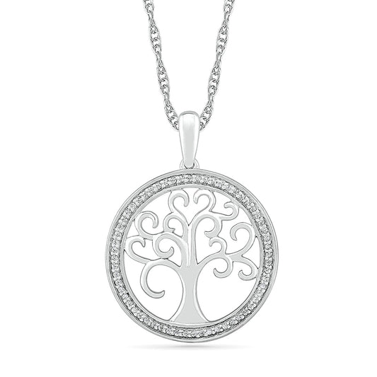 0.1 CT. T.W. Natural Diamond Tree of Life Pendant in Sterling Silver