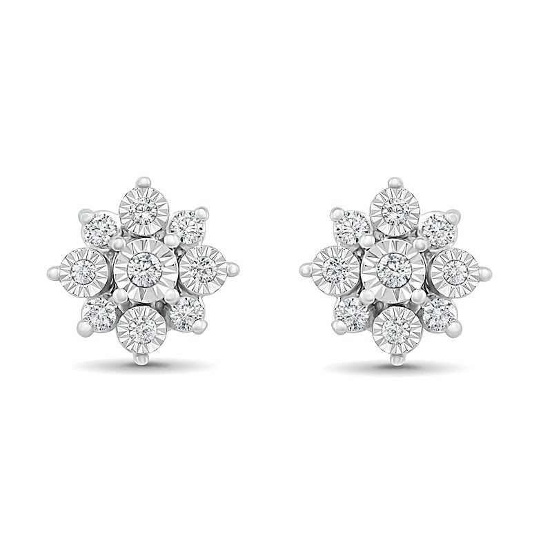 0.17 CT. T.W. Diamond Sunburst Stud Earrings in 10K Gold