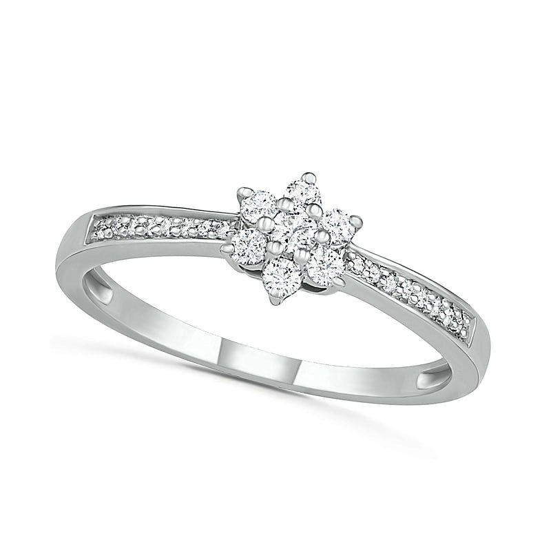 0.20 CT. T.W. Composite Natural Diamond Flower Promise Ring in Solid 10K White Gold