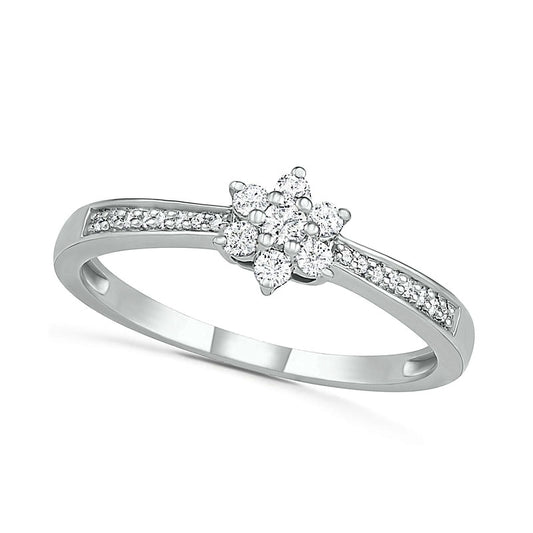 0.20 CT. T.W. Composite Natural Diamond Flower Promise Ring in Solid 10K White Gold