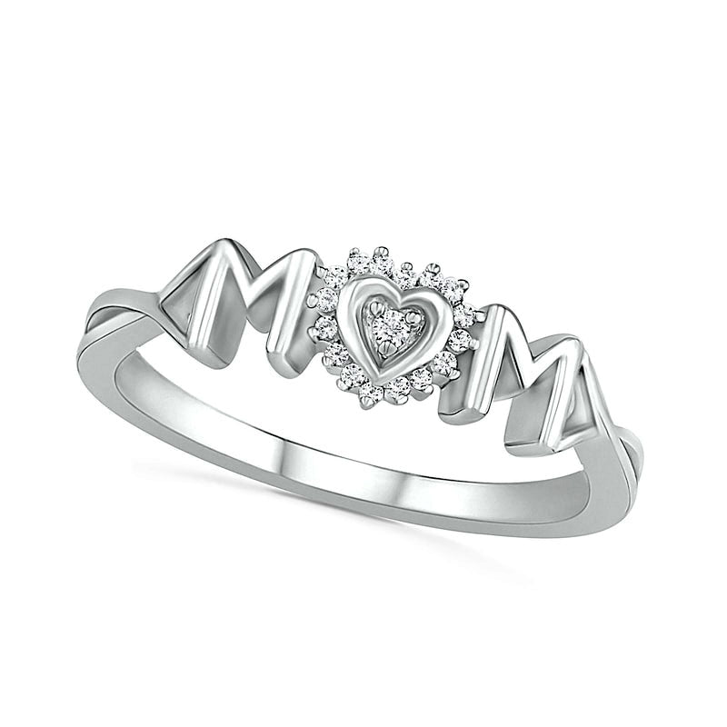 0.05 CT. T.W. Natural Diamond Frame "MOM" with Heart Ring in Sterling Silver