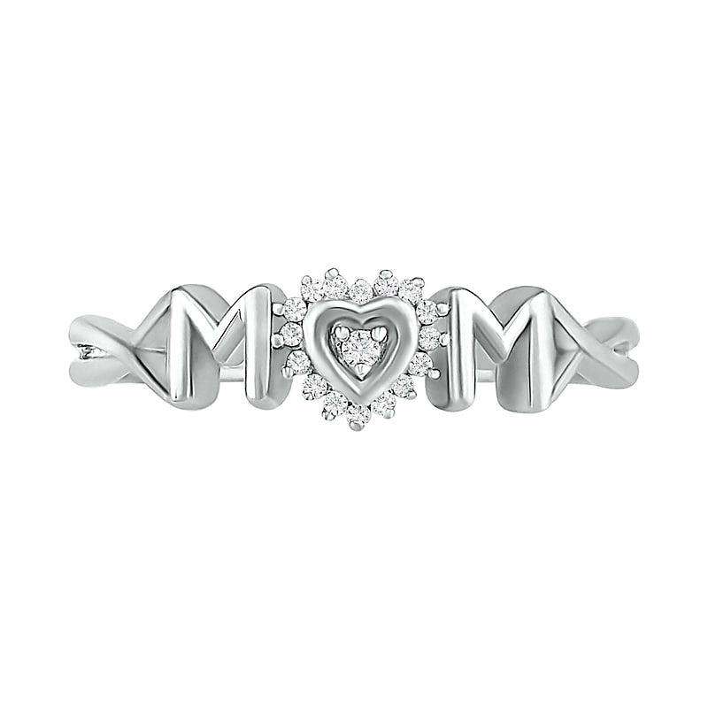 0.05 CT. T.W. Natural Diamond Frame "MOM" with Heart Ring in Sterling Silver