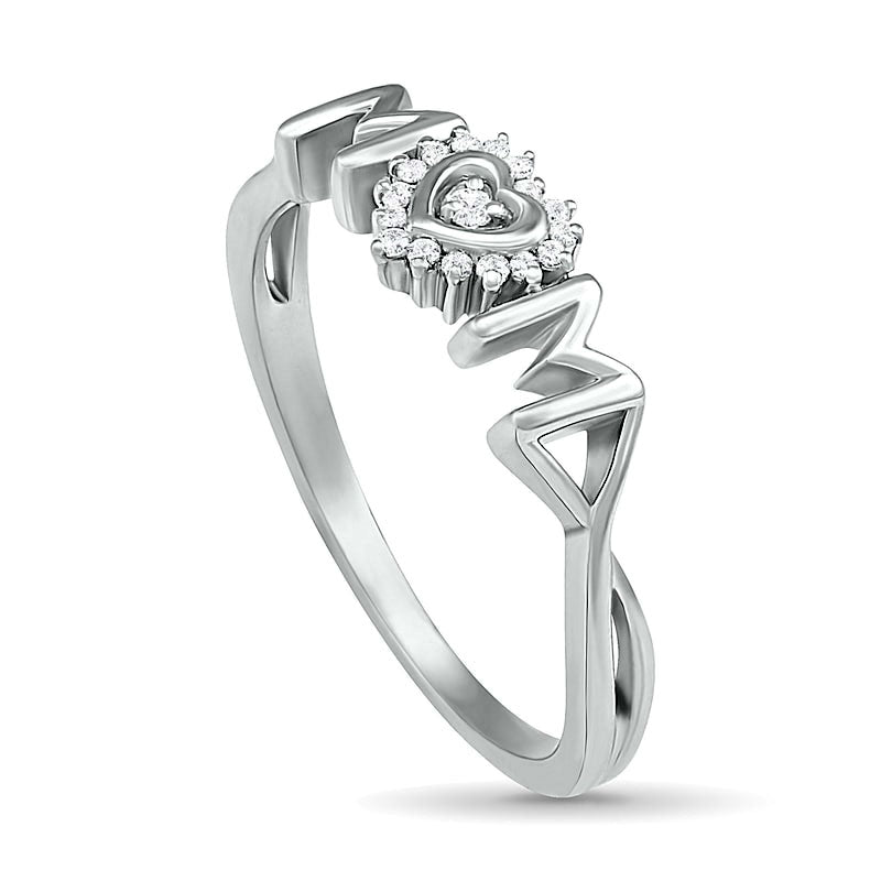 0.05 CT. T.W. Natural Diamond Frame "MOM" with Heart Ring in Sterling Silver