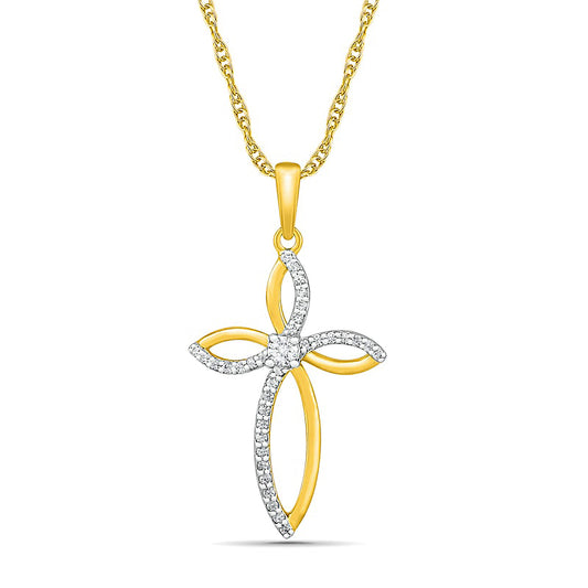 0.17 CT. T.W. Natural Diamond Loop Cross Pendant in 10K Yellow Gold