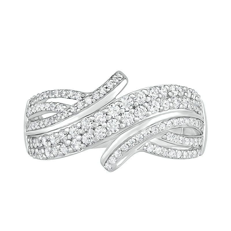 0.63 CT. T.W. Natural Diamond Bypass Multi-Row Ring in Solid 10K White Gold