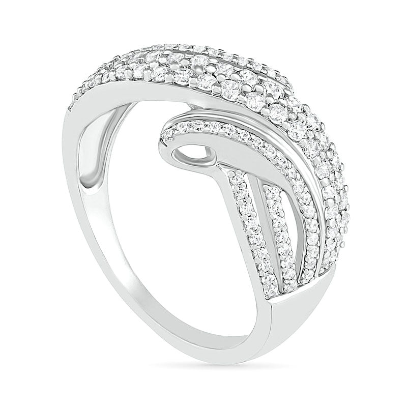 0.63 CT. T.W. Natural Diamond Bypass Multi-Row Ring in Solid 10K White Gold