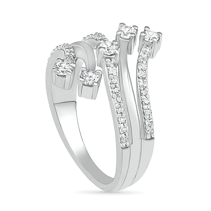 0.50 CT. T.W. Natural Diamond Multi-Row Bypass Ring in Solid 10K White Gold