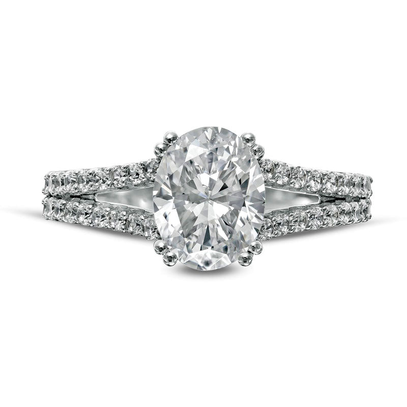 2.5 CT. T.W. Certified Oval Lab-Created Diamond Split Shank Engagement Ring in Solid 14K White Gold (F/VS2)