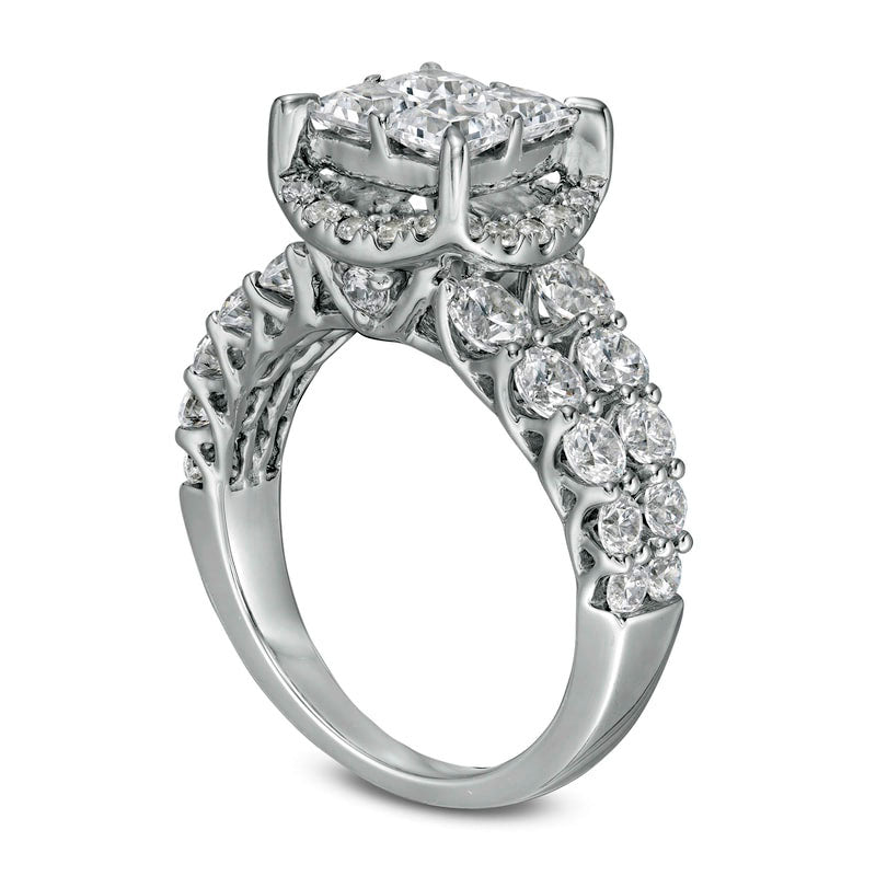 3.0 CT. T.W. Princess-Cut Quad Natural Diamond Frame Split Shank Engagement Ring in Solid 14K White Gold