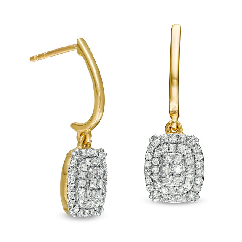 0.33 CT. T.W. Composite Diamond Elongated Cushion Frame Drop Earrings in 10K Gold