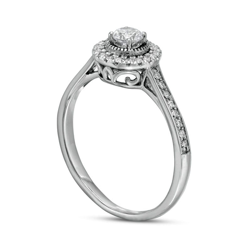 0.33 CT. T.W. Natural Diamond Frame Antique Vintage-Style Engagement Ring in Solid 10K White Gold