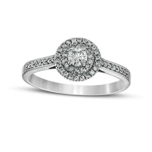 0.33 CT. T.W. Natural Diamond Double Frame Engagement Ring in Solid 10K White Gold