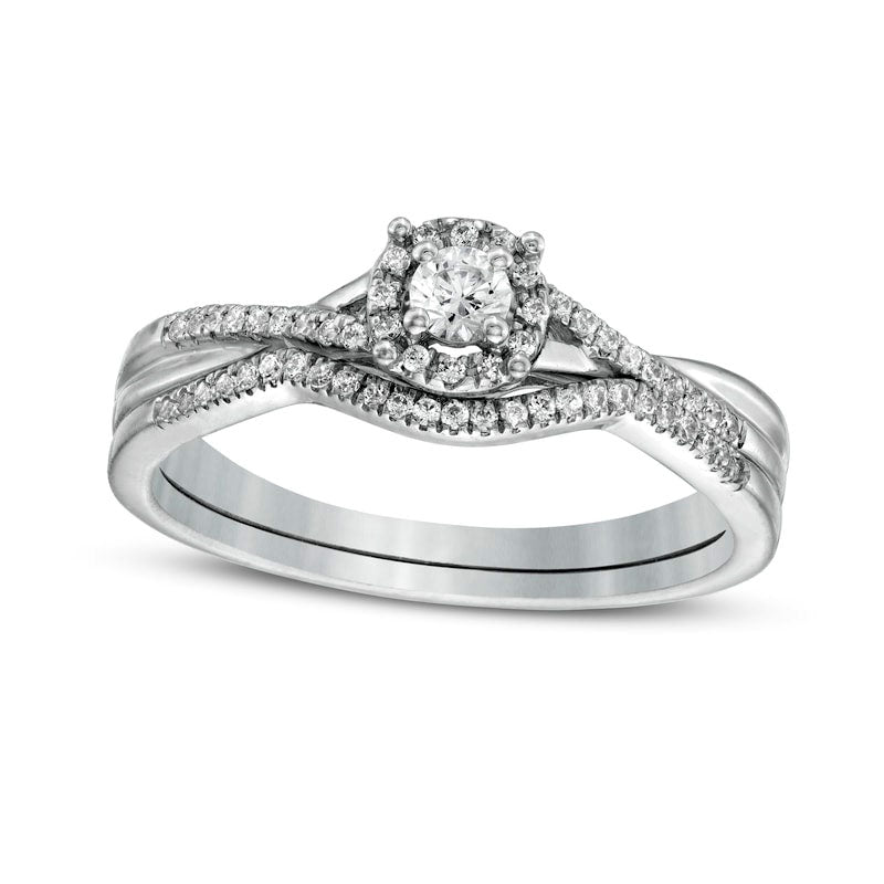 0.25 CT. T.W. Natural Diamond Frame Twist Shank Bridal Engagement Ring Set in Sterling Silver