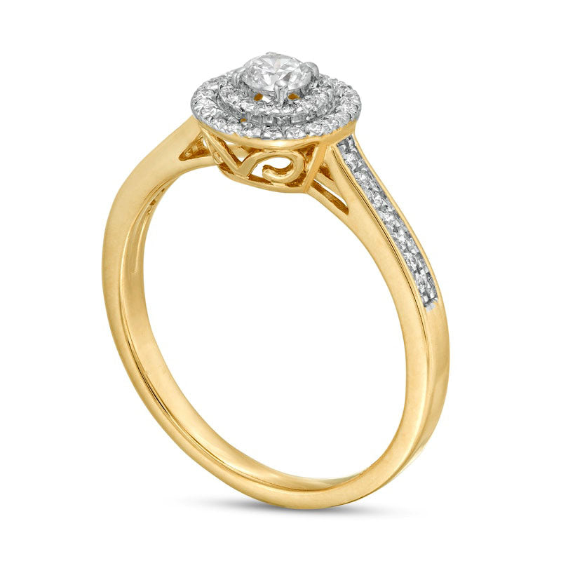 0.33 CT. T.W. Natural Diamond Double Frame Engagement Ring in Solid 10K Yellow Gold