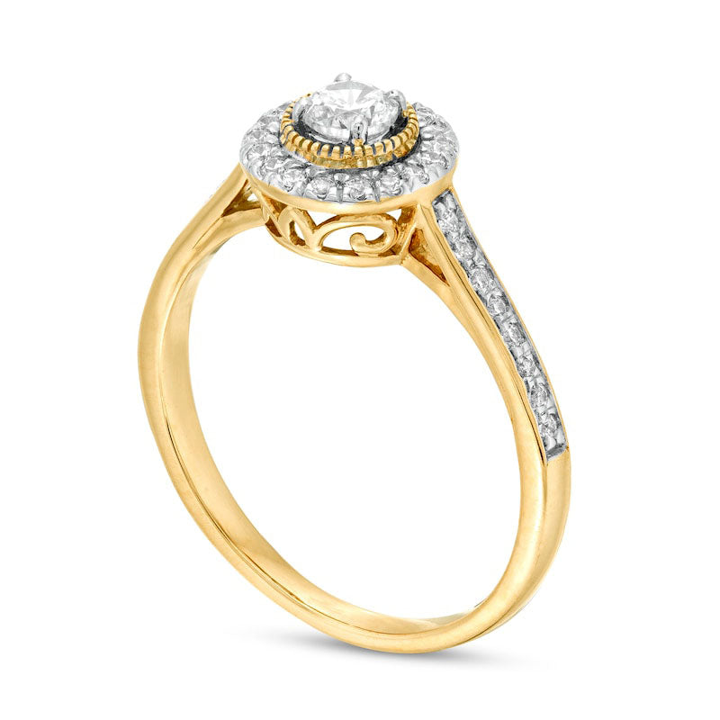 0.33 CT. T.W. Natural Diamond Frame Antique Vintage-Style Engagement Ring in Solid 10K Yellow Gold