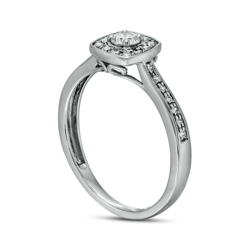 0.33 CT. T.W. Natural Diamond Cushion Frame Engagement Ring in Sterling Silver