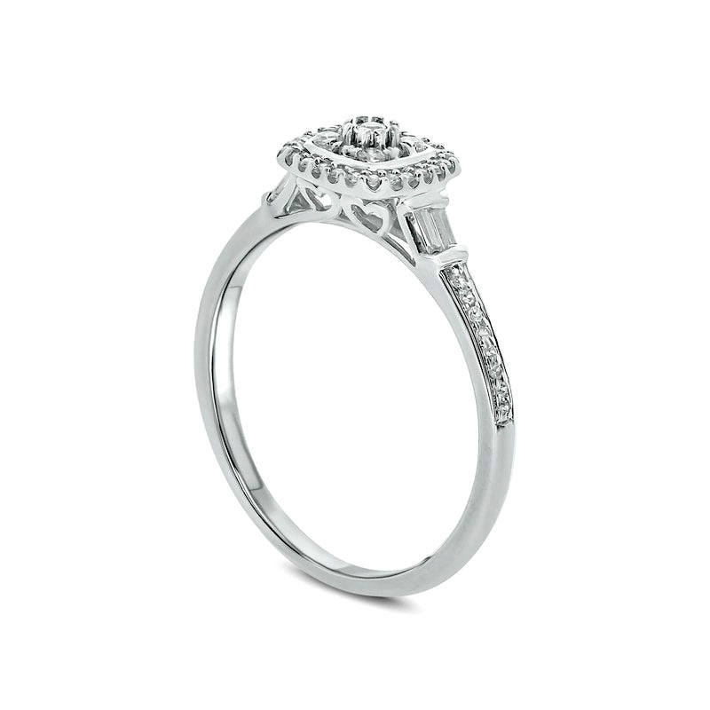 0.25 CT. T.W. Composite Baguette and Round Natural Diamond Cushion-Shape Frame Promise Ring in Solid 10K White Gold