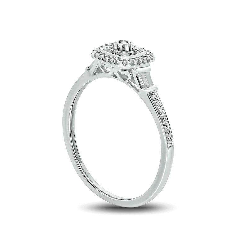 0.20 CT. T.W. Composite Baguette and Round Natural Diamond Cushion-Shape Frame Promise Ring in Solid 10K White Gold