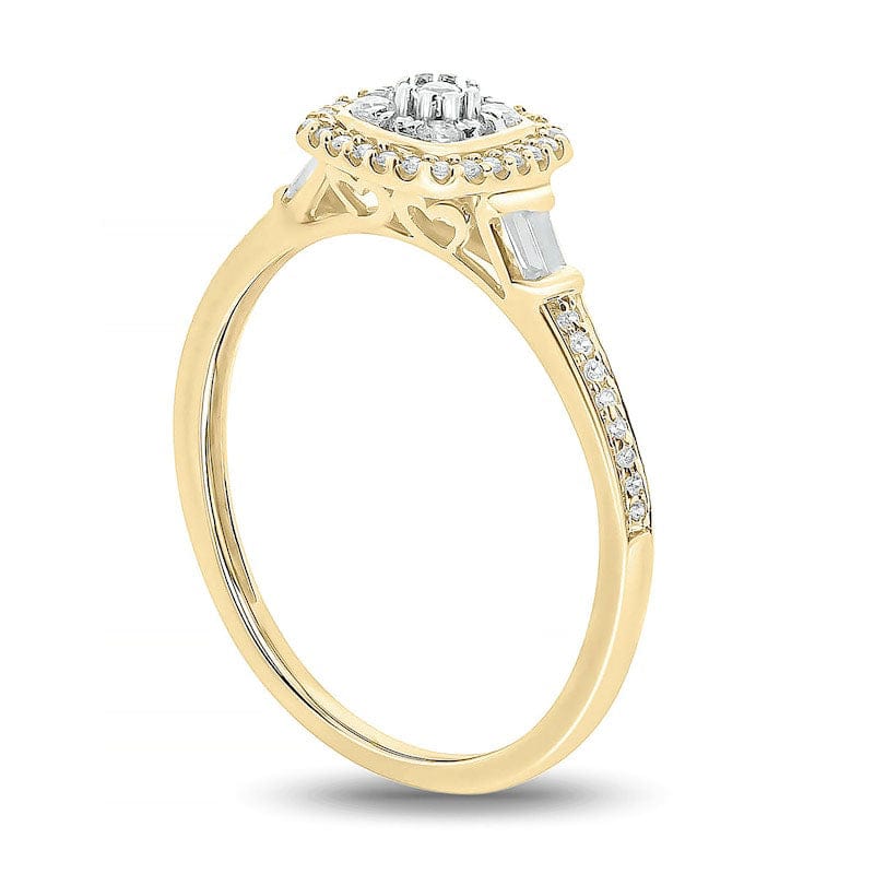 0.20 CT. T.W. Composite Baguette and Round Natural Diamond Cushion-Shape Frame Promise Ring in Solid 10K Yellow Gold