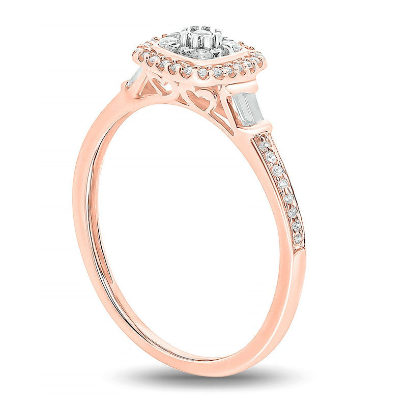 0.20 CT. T.W. Composite Baguette and Round Natural Diamond Cushion-Shape Frame Promise Ring in Solid 10K Rose Gold