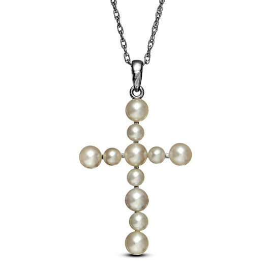 3.0-4.0mm Cultured Freshwater Pearl Cross Pendant in 10K White Gold