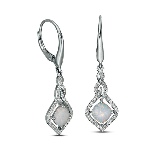 6.0mm Cushion-Cut Lab-Created Opal and White Sapphire Cascading Open Flame Drop Earrings in Sterling Silver