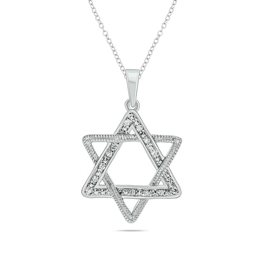 Natural Diamond Accent Star of David Antique Vintage-Style Pendant in Sterling Silver