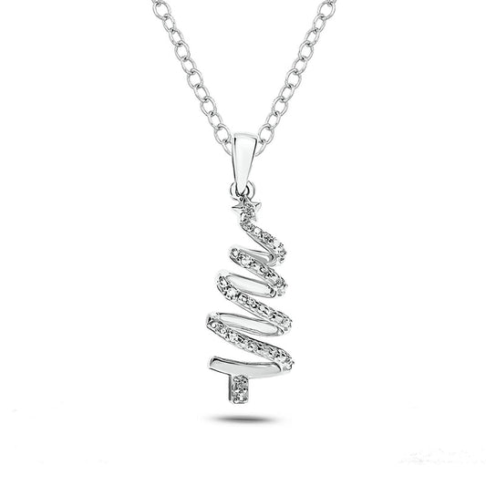 Natural Diamond Accent Christmas Tree Pendant in Sterling Silver