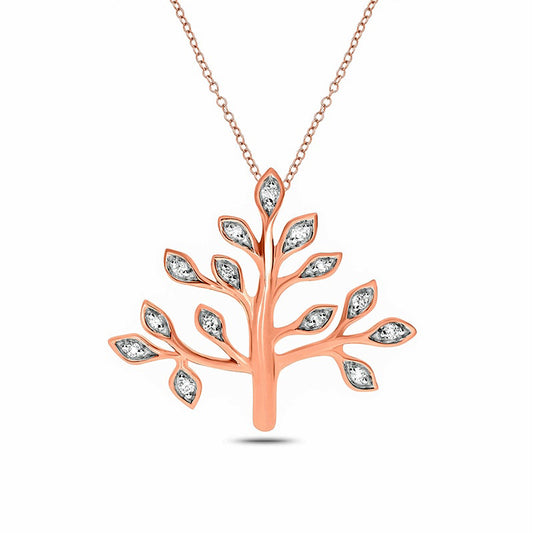 0.1 CT. T.W. Natural Diamond Tree of Life Pendant in Sterling Silver with 14K Rose Gold Plate