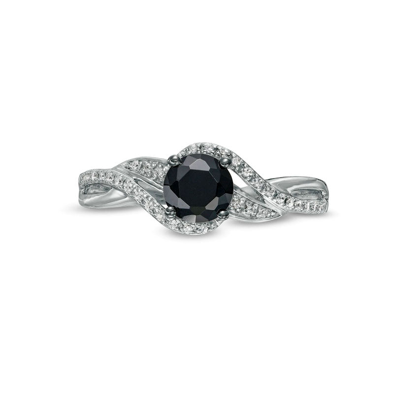 0.75 CT. T.W. Black Enhanced and White Natural Diamond Bypass Rolling Wave Ring in Solid 10K White Gold