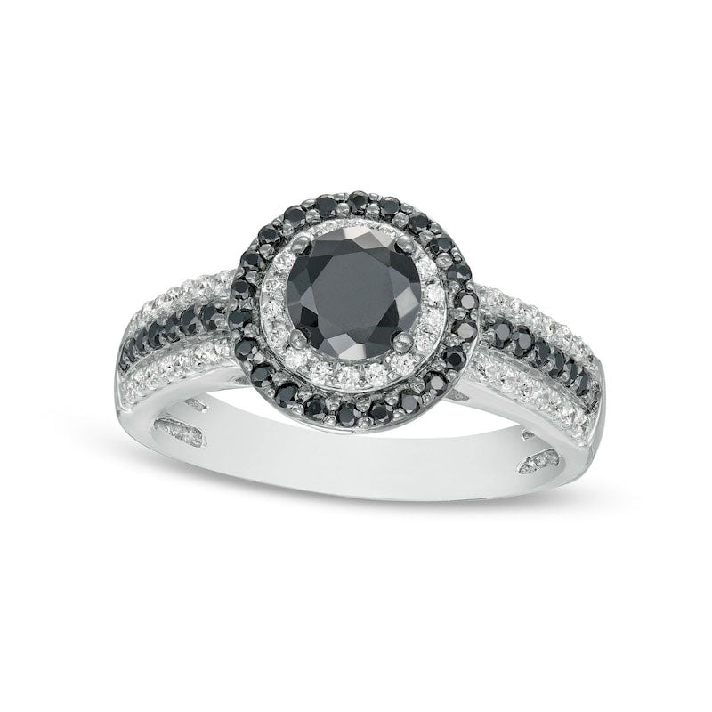 1.0 CT. T.W. Black Enhanced and White Natural Diamond Frame Multi-Row Engagement Ring in Solid 10K White Gold