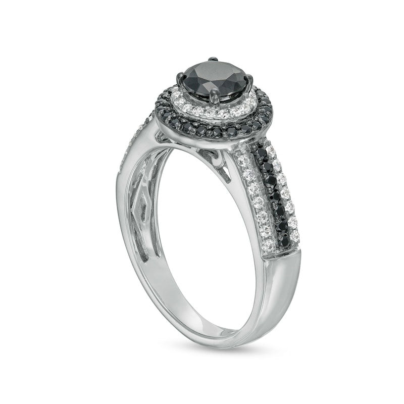 1.0 CT. T.W. Black Enhanced and White Natural Diamond Frame Multi-Row Engagement Ring in Solid 10K White Gold