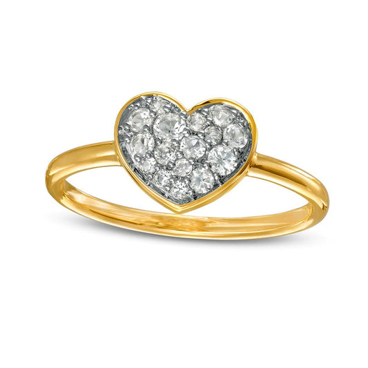 White Topaz Cluster Heart Ring in Solid 10K Yellow Gold