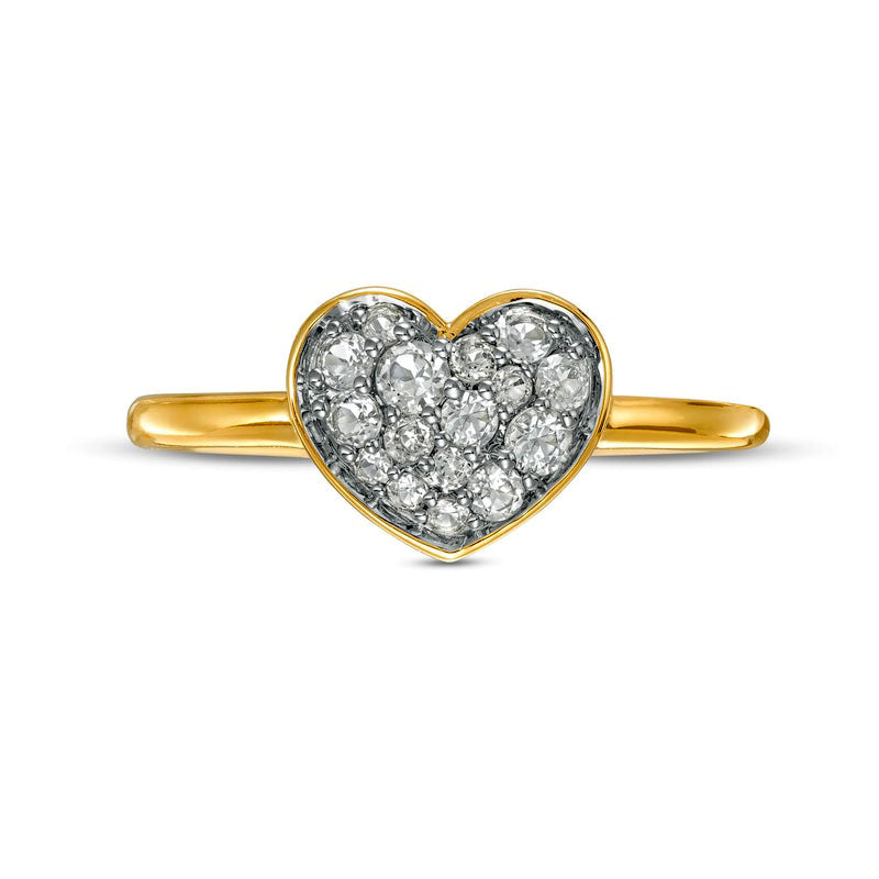 White Topaz Cluster Heart Ring in Solid 10K Yellow Gold