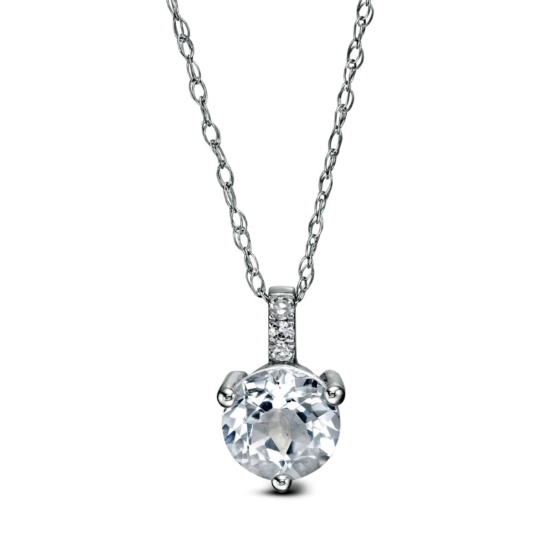 6.0mm White Topaz and Natural Diamond Accent Drop Pendant in 10K White Gold