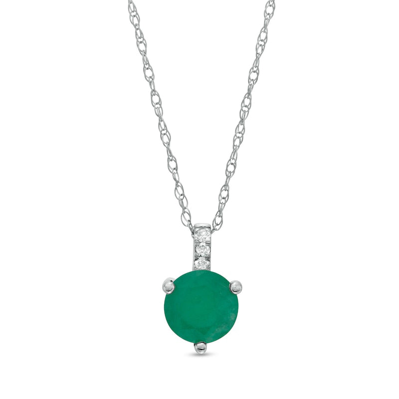 6.0mm Emerald and Natural Diamond Accent Drop Pendant in 10K White Gold