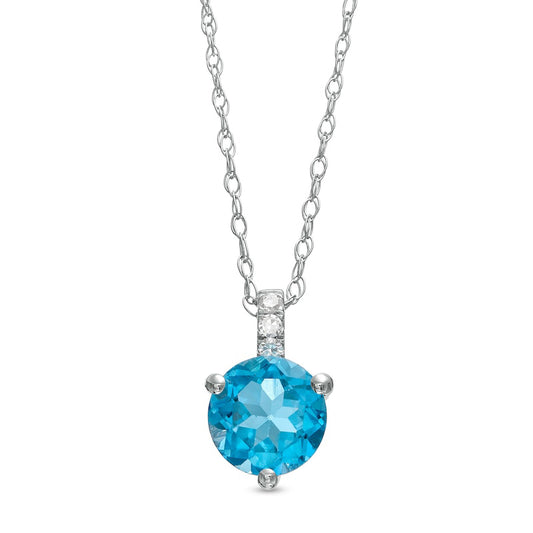 6.0mm Swiss Blue Topaz and Natural Diamond Accent Drop Pendant in 10K White Gold