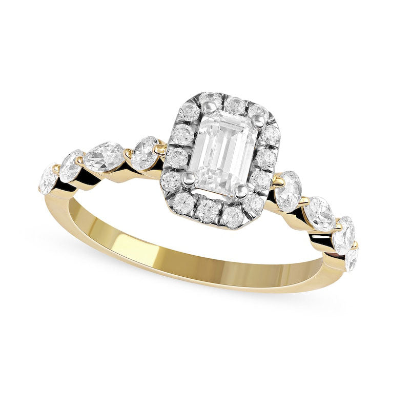 1.0 CT. T.W. Emerald-Cut Natural Diamond Frame Multi-Shape Alternating Shank Engagement Ring in Solid 10K Yellow Gold