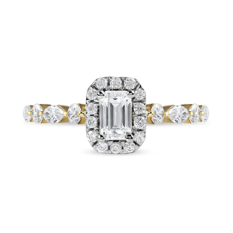 1.0 CT. T.W. Emerald-Cut Natural Diamond Frame Multi-Shape Alternating Shank Engagement Ring in Solid 10K Yellow Gold