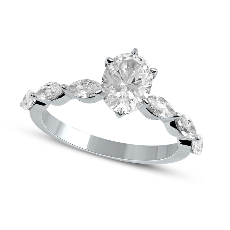 1.63 CT. T.W. Oval and Marquise Natural Diamond Engagement Ring in Solid 14K White Gold