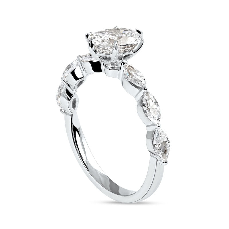 1.63 CT. T.W. Oval and Marquise Natural Diamond Engagement Ring in Solid 14K White Gold