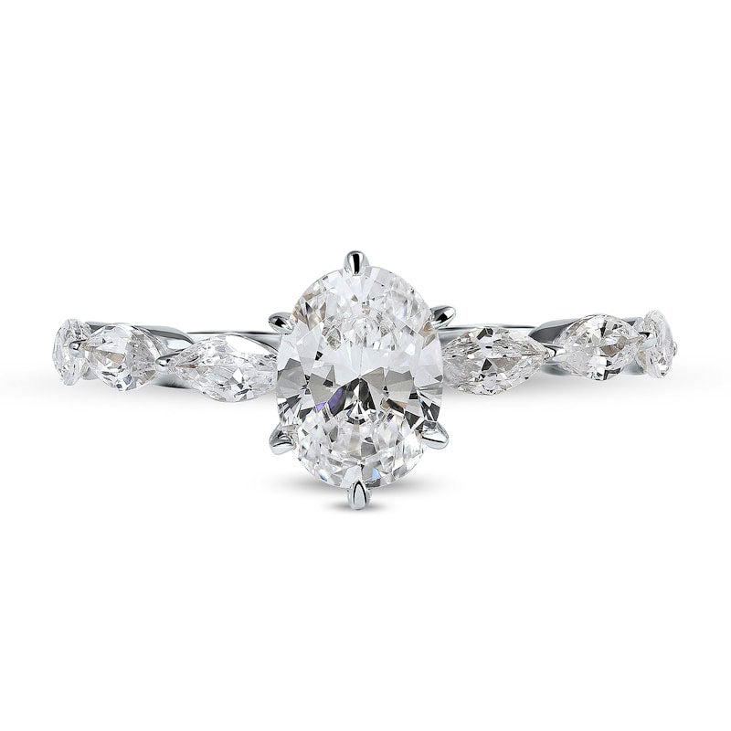 1.63 CT. T.W. Oval and Marquise Natural Diamond Engagement Ring in Solid 14K White Gold